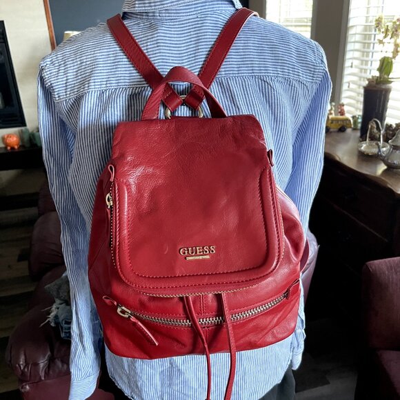 Guess Luxe by Marciano Genuine Leather Backpack Bag Sac Chunky Metal Zip Group - Picture 2 of 16